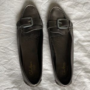 Cole Haan leather loafers, size 8 1/2, metallic dark grey, great condition.